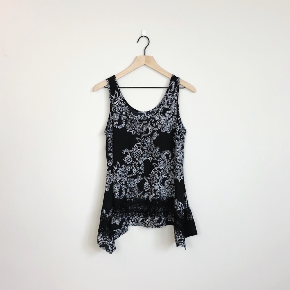 Anthropologie | Paper Crane black lace paisley top